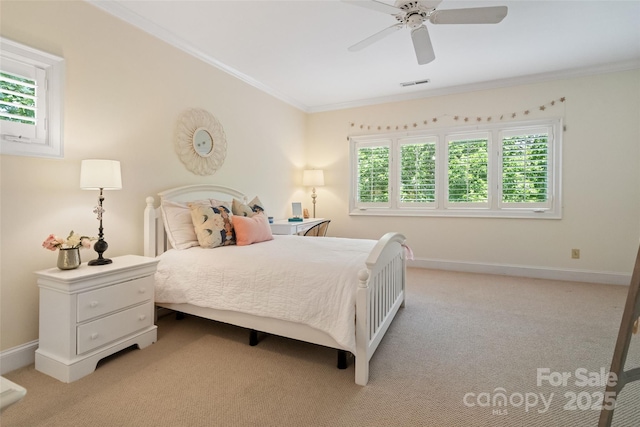 14515 Nolen Ln, Charlotte, NC 28277 - bedroom with crown molding, light colored carpet, baseboards, and a ceiling fan