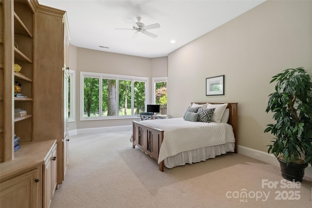 14515 Nolen Ln, Charlotte, NC 28277 - bedroom with light carpet, baseboards, a ceiling fan, and recessed lighting