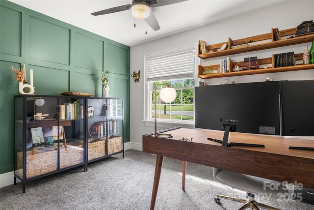 3900 Langley Rd, Charlotte, NC 28215 - home office featuring ceiling fan, light carpet, and baseboards