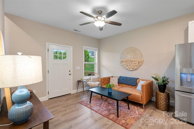 43 Clarks Chapel Ext, Weaverville, NC 28787 - living room featuring ceiling fan, light wood-style floors, and baseboards