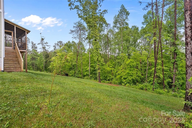 43 Clarks Chapel Ext, Weaverville, NC 28787 - view of grassy yard with stairs and a view of trees