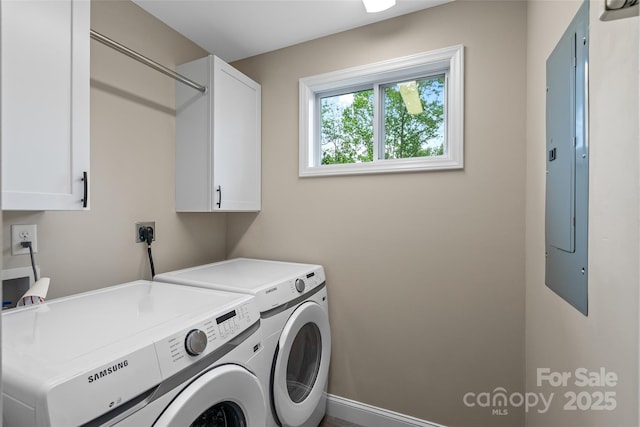 43 Clarks Chapel Ext, Weaverville, NC 28787 - laundry room featuring cabinet space, washing machine and dryer, and electric panel