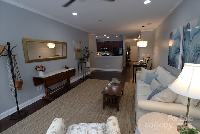 1000 E Woodlawn Rd Unit 107, Charlotte, NC 28209 - living room with dark wood-type flooring, recessed lighting, baseboards, and ornamental molding