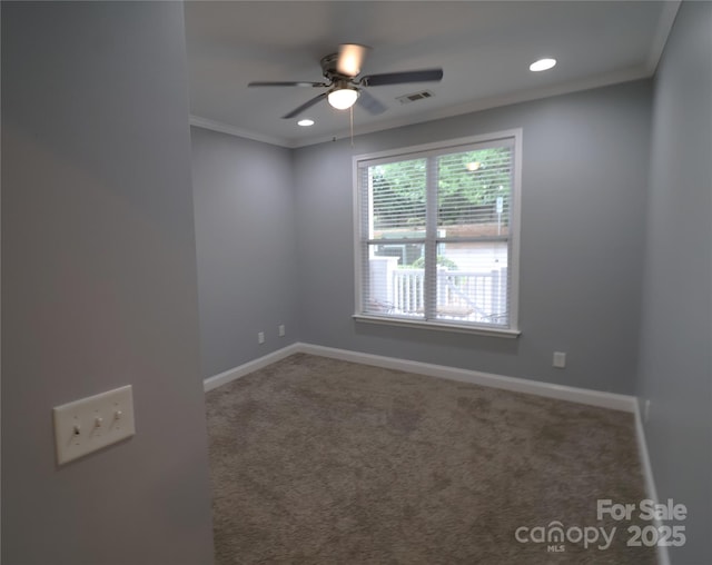 1000 E Woodlawn Rd Unit 107, Charlotte, NC 28209 - carpeted empty room featuring ceiling fan, baseboards, recessed lighting, and crown molding