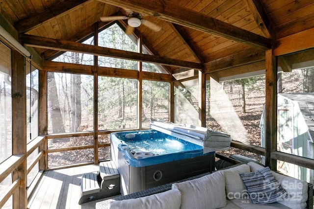 491 Mckenzie Way S, Old Fort, NC 28762 - sunroom / solarium featuring a hot tub, plenty of natural light, and ceiling fan