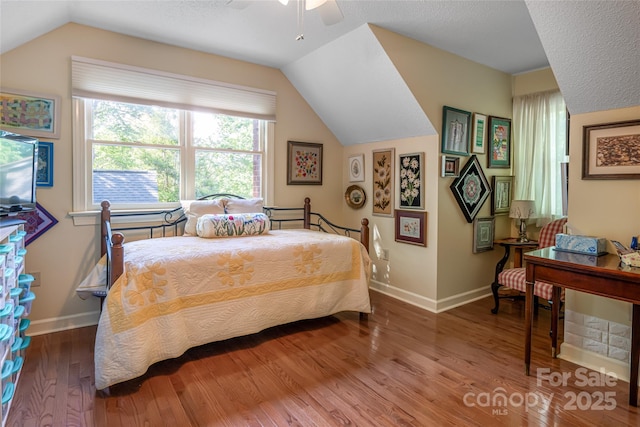 287 Anne St, Rutherfordton, NC 28139 - bedroom featuring lofted ceiling, wood finished floors, baseboards, and ceiling fan