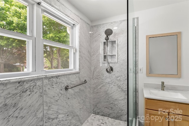 2218 Mallard Cove Dr, Nebo, NC 28761 - full bathroom featuring a marble finish shower and vanity