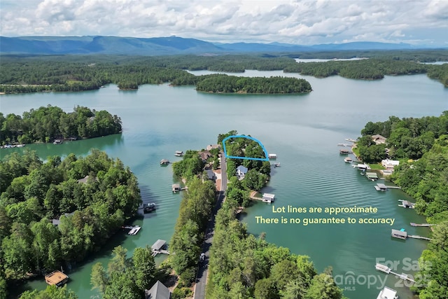 2218 Mallard Cove Dr, Nebo, NC 28761 - view of property location featuring a water and mountain view, a heavily wooded area, and property parcel outlined