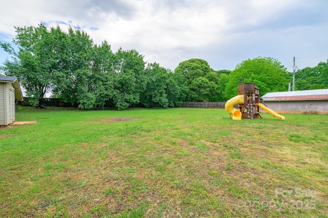 view of yard with a playground