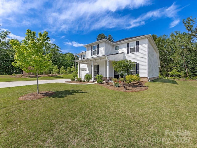 603 Southstone Dr, Matthews, NC 28104 - traditional-style house featuring driveway, a garage, a front lawn, and covered porch