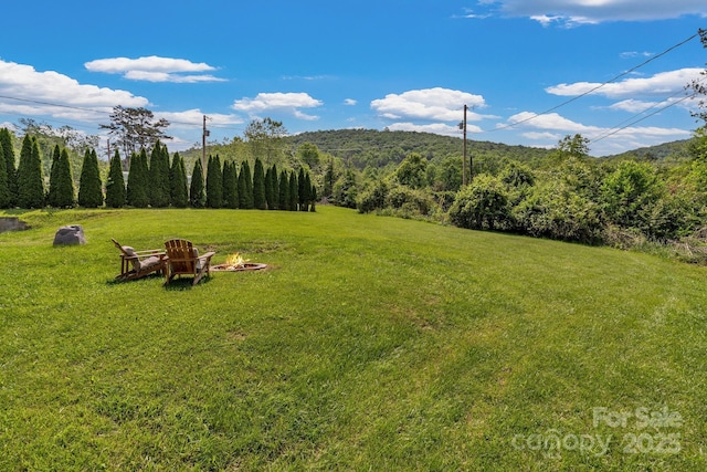 11 Chaz Ln, Candler, NC 28715 - view of grassy yard with an outdoor fire pit and a view of trees