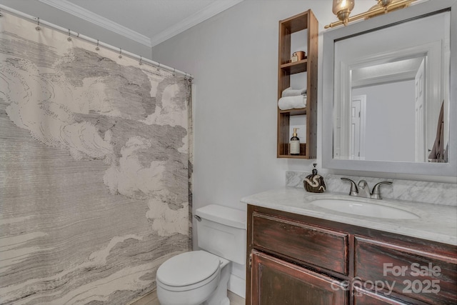 11 Chaz Ln, Candler, NC 28715 - full bathroom featuring vanity, toilet, ornamental molding, and a shower with curtain