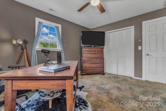 11 Chaz Ln, Candler, NC 28715 - carpeted home office featuring ceiling fan and baseboards