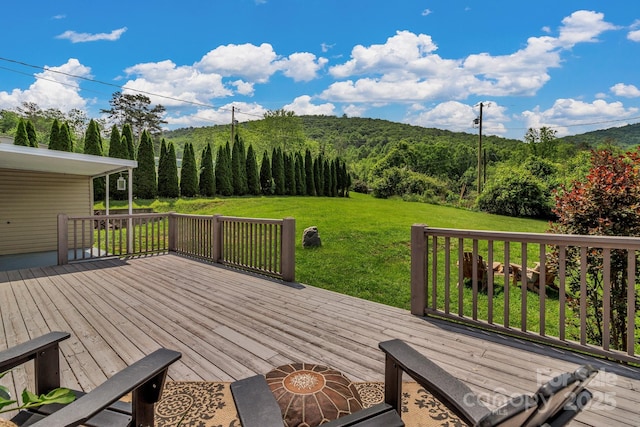 11 Chaz Ln, Candler, NC 28715 - wooden terrace with a yard and a wooded view