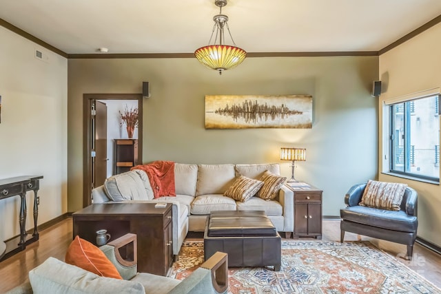 715 N Church St Unit 613, Charlotte, NC 28202 - living area featuring ornamental molding, wood finished floors, and baseboards