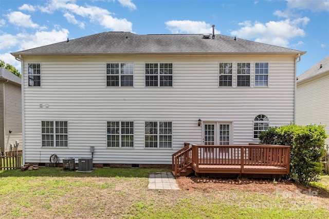 11526 Mcginns Trace Ct, Charlotte, NC 28277 - rear view of house featuring a deck, crawl space, and cooling unit