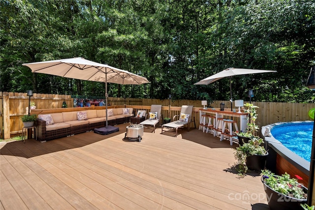 5764 Grassy Creek Rd, Denver, NC 28037 - wooden terrace featuring an outdoor hangout area and a fenced backyard