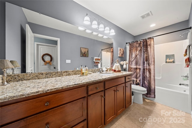 5764 Grassy Creek Rd, Denver, NC 28037 - full bath featuring toilet, tile patterned floors, shower / bath combination with curtain, and vanity