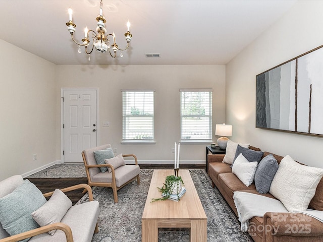 134 Kerri Dawn Ln Unit 117, Locust, NC 28097 - living area featuring a chandelier, baseboards, and wood finished floors