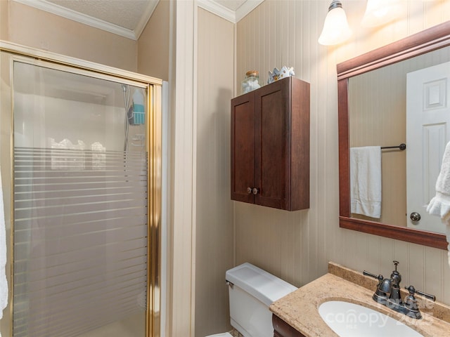 227 Soco Acres Rd, Maggie Valley, NC 28751 - full bath featuring crown molding, a shower stall, vanity, and toilet