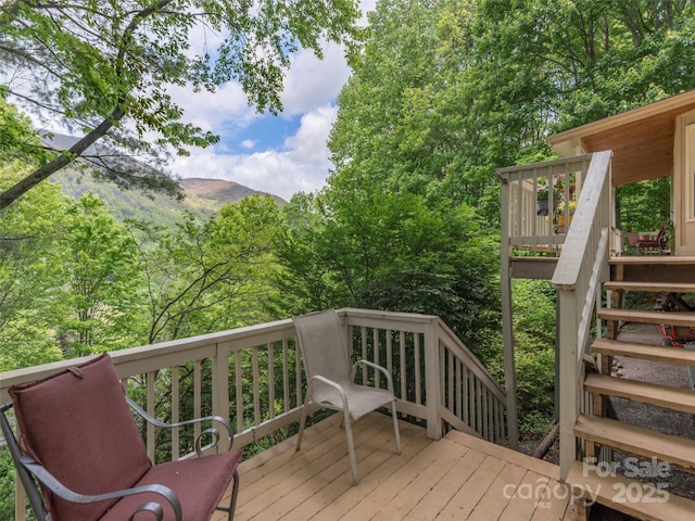 227 Soco Acres Rd, Maggie Valley, NC 28751 - wooden terrace featuring stairs and a mountain view