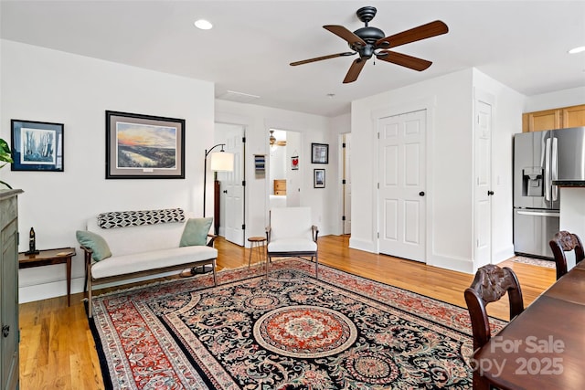24 Browndale Rd, Asheville, NC 28805 - living area with light wood-type flooring, a ceiling fan, recessed lighting, and baseboards