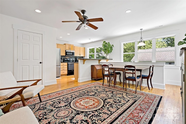 24 Browndale Rd, Asheville, NC 28805 - living room with light wood-style flooring, ceiling fan, and recessed lighting