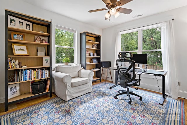 24 Browndale Rd, Asheville, NC 28805 - office area featuring ceiling fan and wood finished floors