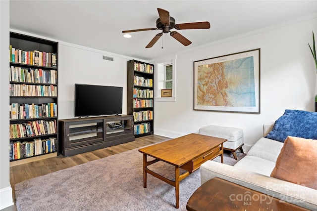24 Browndale Rd, Asheville, NC 28805 - living room featuring wood finished floors, ceiling fan, and baseboards