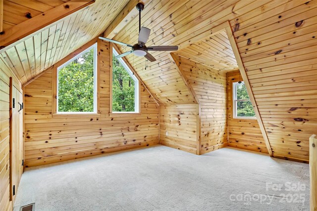 2097 Pinnacle Pkwy Unit 14, Union Mills, NC 28167 - bonus room featuring wood ceiling, wooden walls, ceiling fan, carpet flooring, and lofted ceiling