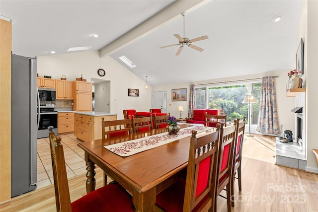 dining room featuring ceiling fan and light wood-type flooring
