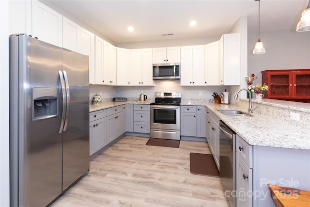 138 Foxden Dr Unit 102, Fletcher, NC 28732 - kitchen with appliances with stainless steel finishes, a sink, light stone countertops, gray cabinets, and light wood-style flooring