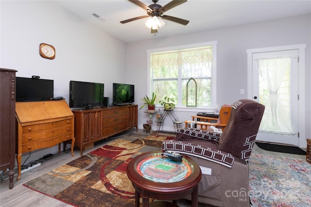 138 Foxden Dr Unit 102, Fletcher, NC 28732 - living area with a ceiling fan and wood finished floors