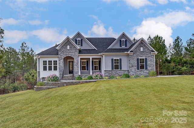 7517 Lancaster Hwy Unit 5, Waxhaw, NC 28173 - view of front of home featuring stone siding, a front yard, and a shingled roof