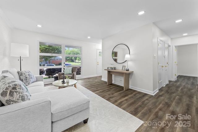 4226 Randolph Rd, Charlotte, NC 28211 - living room featuring dark wood finished floors, baseboards, and recessed lighting