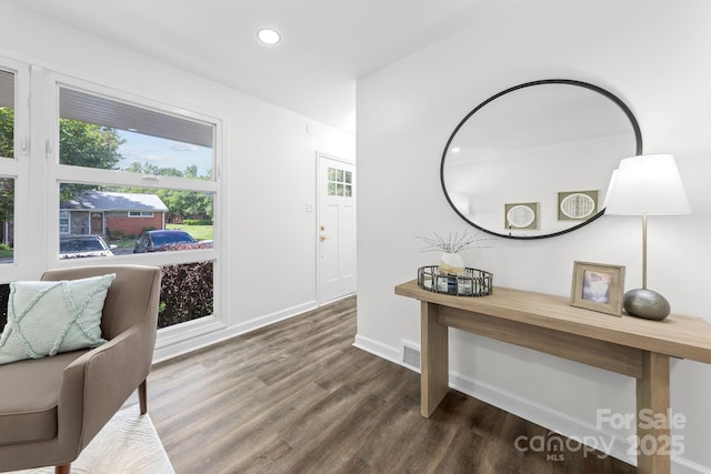 4226 Randolph Rd, Charlotte, NC 28211 - living area with dark wood-style flooring, recessed lighting, and baseboards