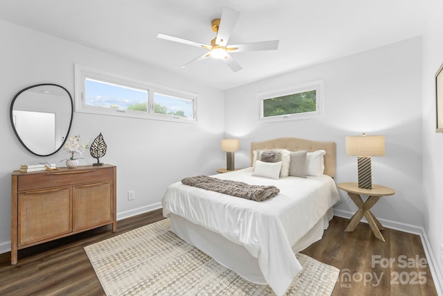 4226 Randolph Rd, Charlotte, NC 28211 - bedroom featuring dark wood-style flooring, baseboards, and a ceiling fan