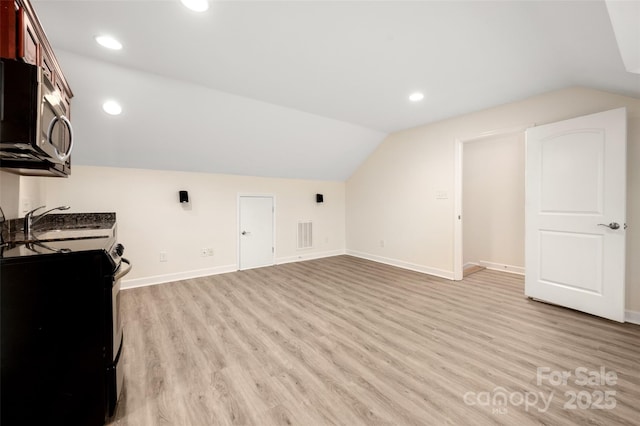 10502 Old Ardrey Kell Rd, Charlotte, NC 28277 - additional living space featuring vaulted ceiling, a sink, light wood-type flooring, baseboards, and recessed lighting