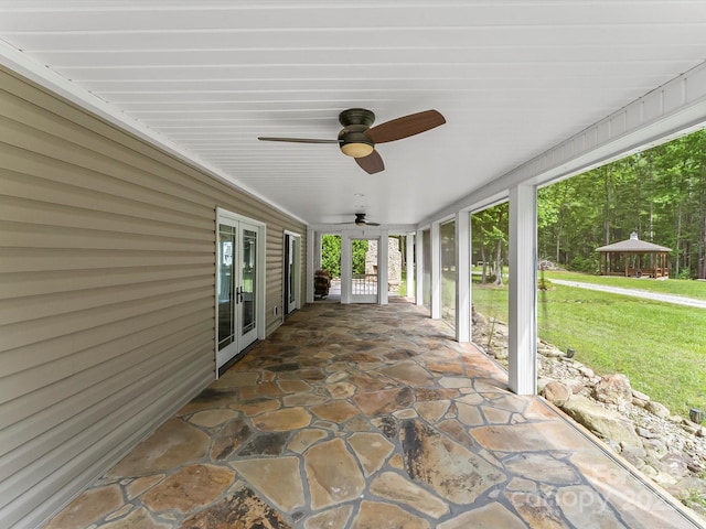 4290 Black Bear Trl, Morganton, NC 28655 - view of patio with french doors, a ceiling fan, and a gazebo