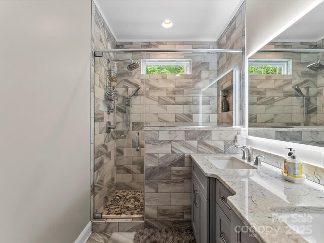 4290 Black Bear Trl, Morganton, NC 28655 - bathroom featuring plenty of natural light, vanity, and a stall shower