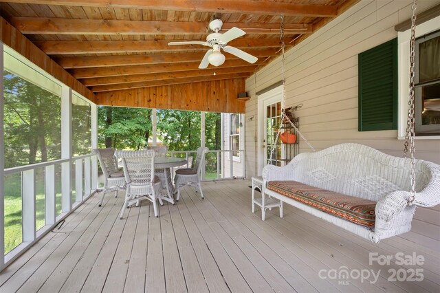312 Briarwood Dr, Rutherfordton, NC 28139 - wooden deck featuring a ceiling fan and outdoor dining space