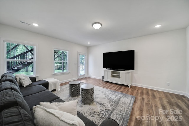 13222 Fiore Pl, Huntersville, NC 28078 - living area with wood finished floors, plenty of natural light, baseboards, and recessed lighting