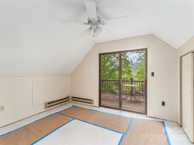 318 Sandsridge Way, Waynesville, NC 28785 - additional living space with lofted ceiling, a ceiling fan, and a decorative wall