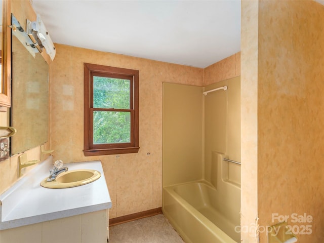318 Sandsridge Way, Waynesville, NC 28785 - full bathroom with vanity, shower / bathtub combination, and baseboards