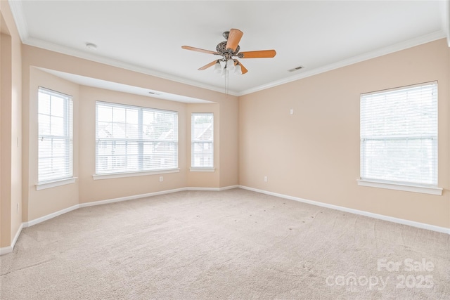 14104 Kendrick Cross Rd, Charlotte, NC 28273 - empty room featuring ornamental molding, baseboards, a ceiling fan, and plenty of natural light