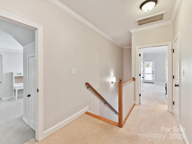 3801 Creek Ridge Dr, Denver, NC 28037 - hallway featuring an upstairs landing, carpet flooring, ornamental molding, and baseboards