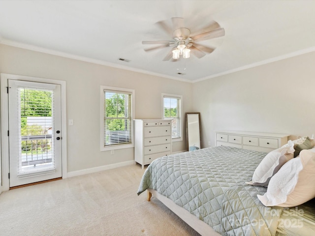 3801 Creek Ridge Dr, Denver, NC 28037 - bedroom with access to exterior, crown molding, multiple windows, baseboards, and light colored carpet