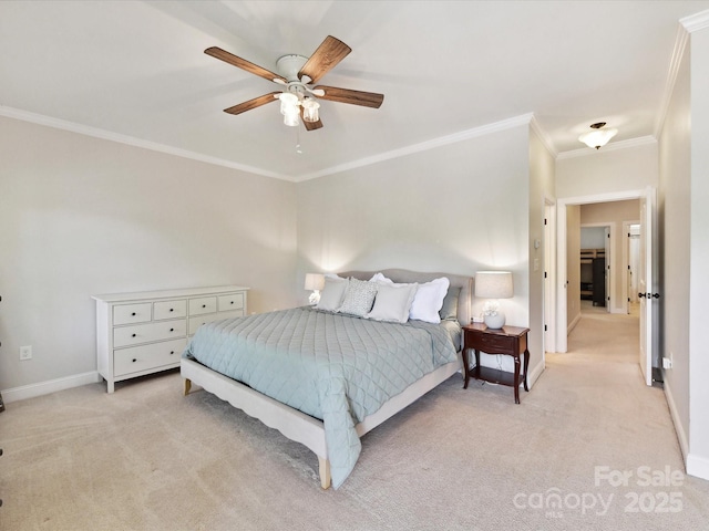 3801 Creek Ridge Dr, Denver, NC 28037 - bedroom with light carpet, crown molding, baseboards, and ceiling fan