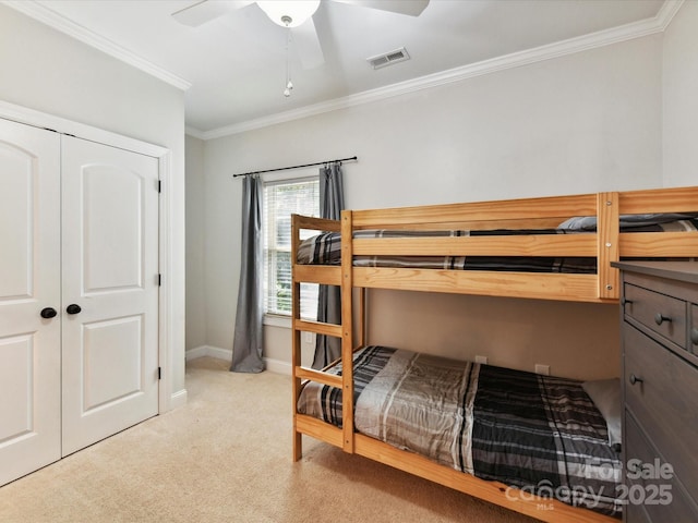 3801 Creek Ridge Dr, Denver, NC 28037 - bedroom with carpet, ornamental molding, baseboards, a closet, and ceiling fan