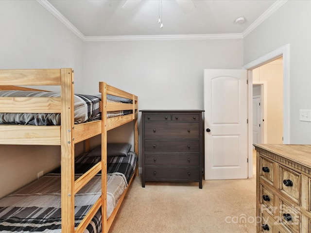 3801 Creek Ridge Dr, Denver, NC 28037 - bedroom featuring crown molding, light colored carpet, and ceiling fan